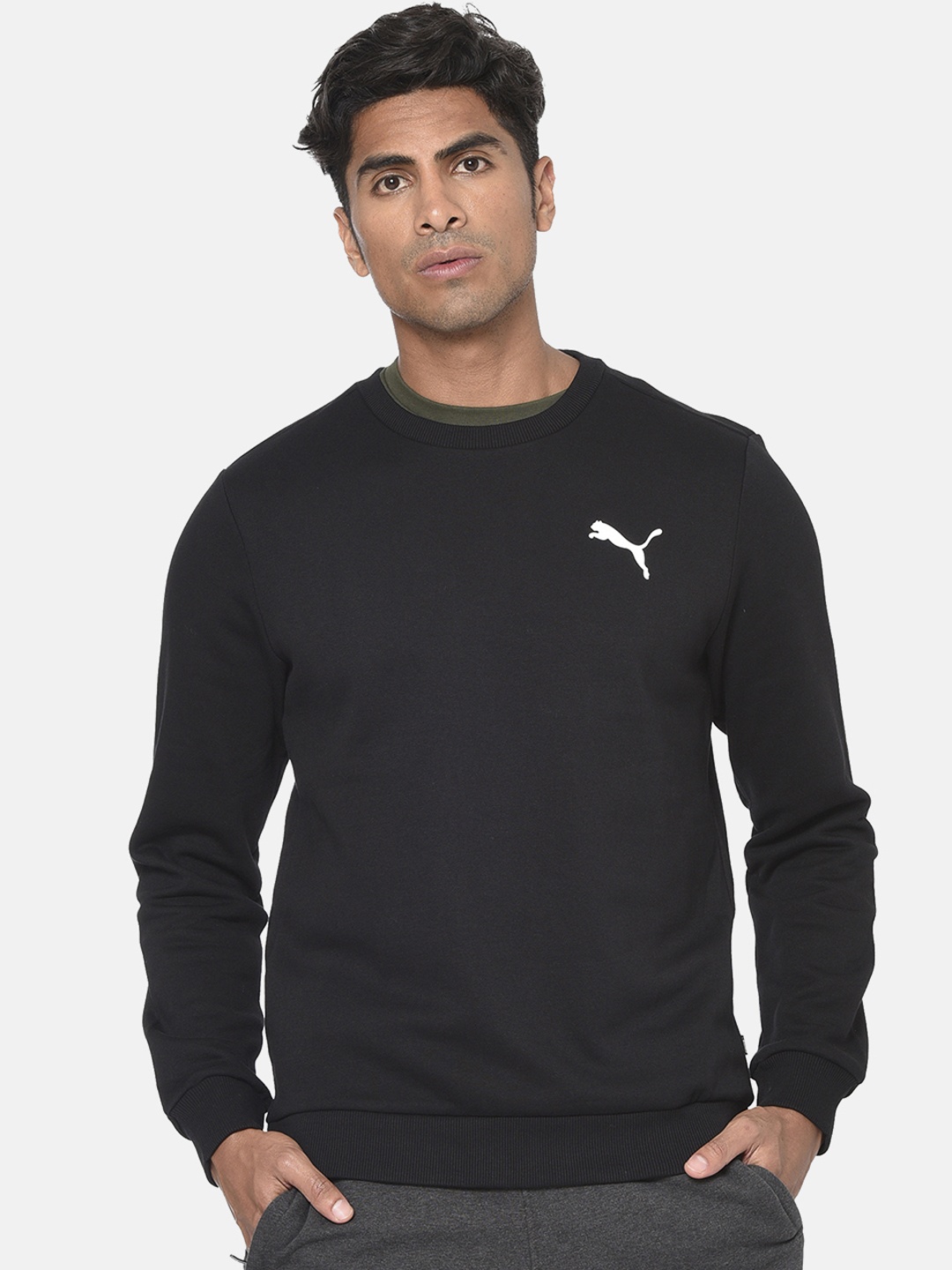 

Puma Men Black Solid ESS Logo Crew Sweat Round Neck T-shirt