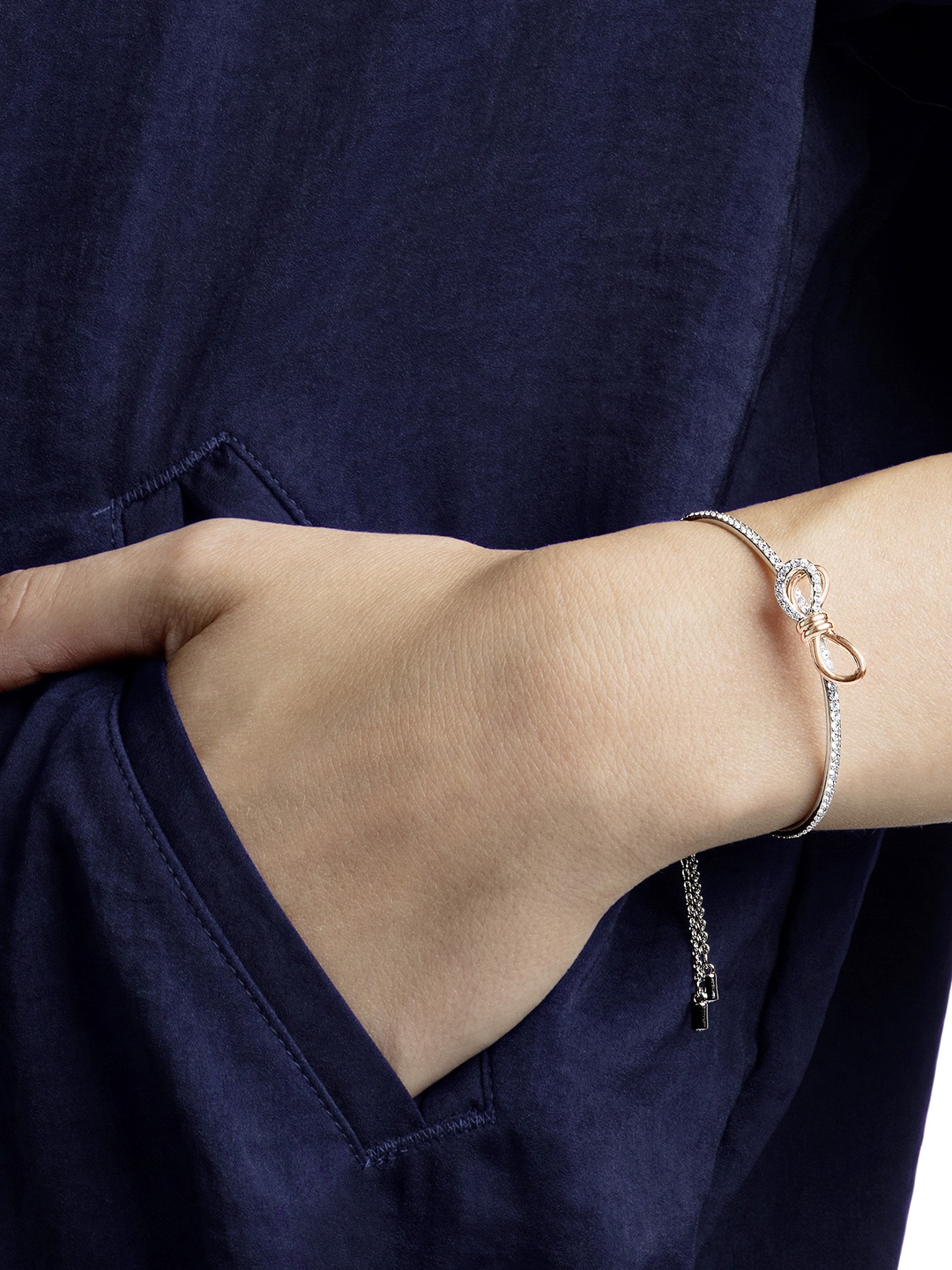 

SWAROVSKI White & Rose Gold-Toned Rhodium-Plated Crystal-Studded Bangle-Style Bracelet
