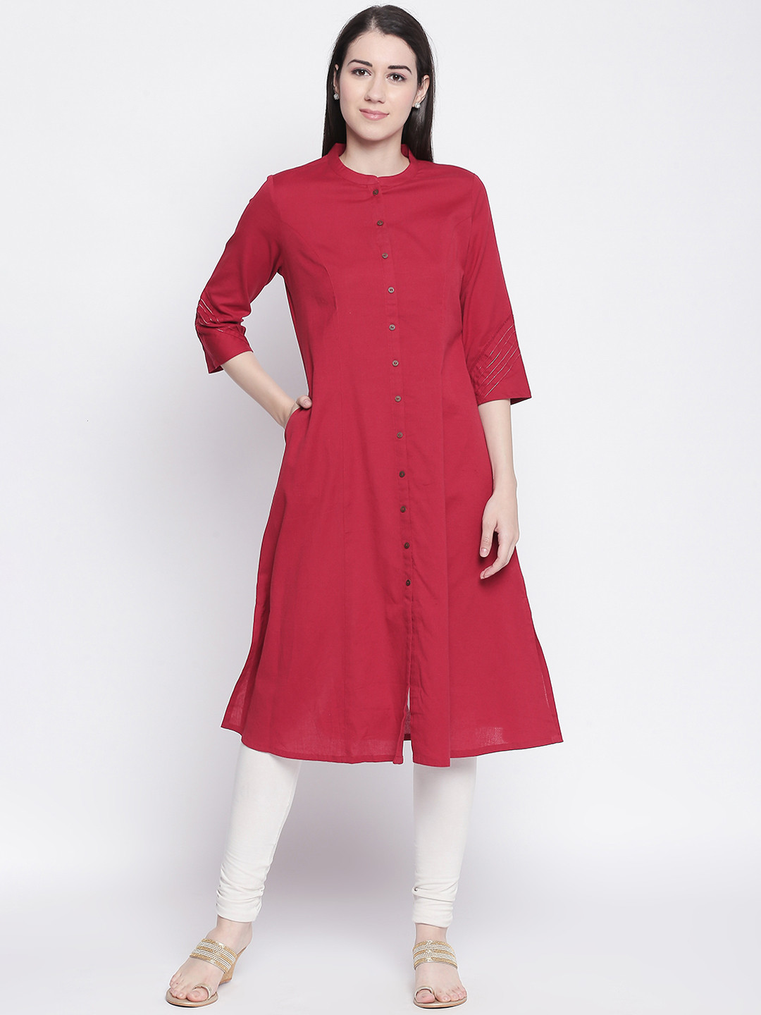 

RANGMANCH BY PANTALOONS Women Red Solid Straight Kurta