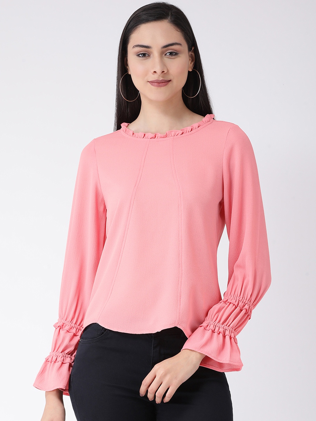 

Latin Quarters Women Pink Solid A-Line Top