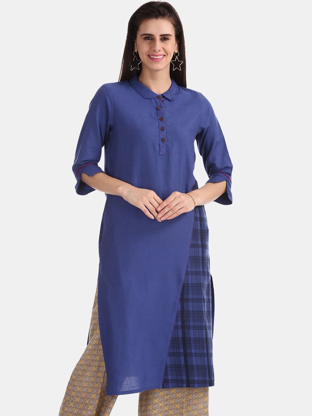 

Karigari Women Blue Solid Straight Kurta