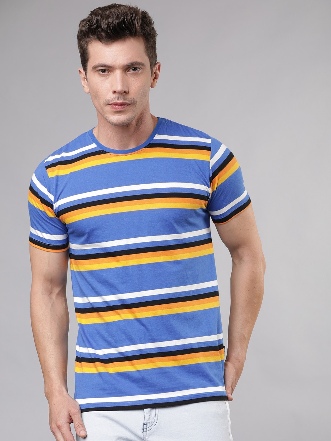 

LOCOMOTIVE Men Blue Striped Round Neck T-shirt