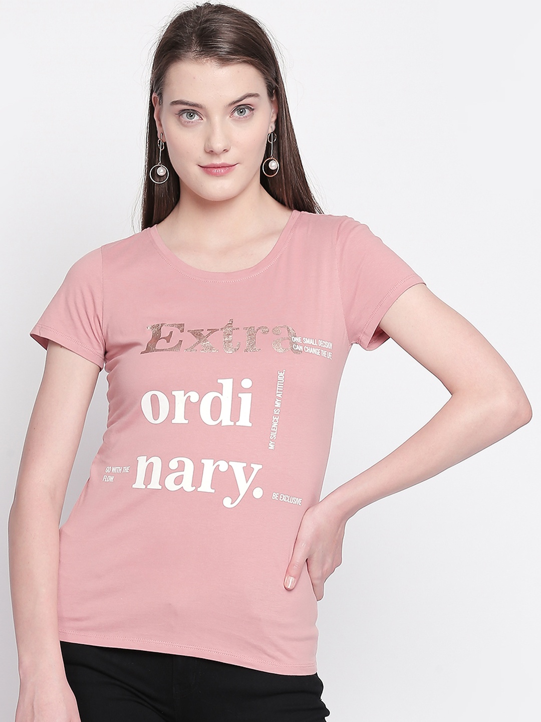 

Honey by Pantaloons Women Pink Printed Round Neck Pure Cotton T-shirt