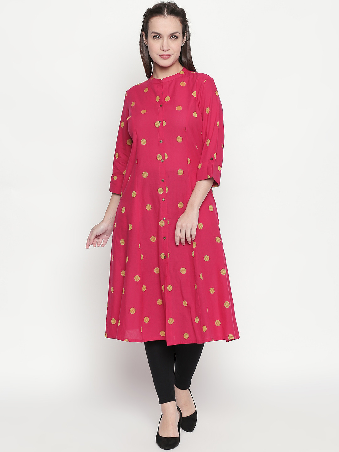 

RANGMANCH BY PANTALOONS Women Fuchsia & Yellow Printed Straight Kurta