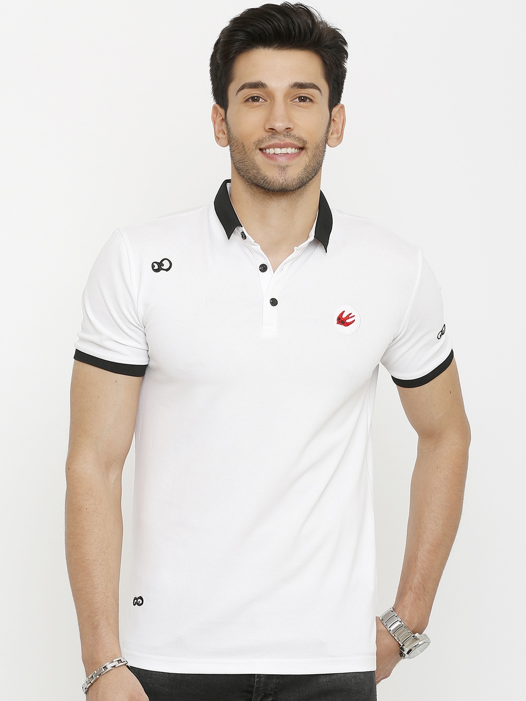 

Rex Straut Jeans Men White Slim Fit Solid Polo Collar T-shirt