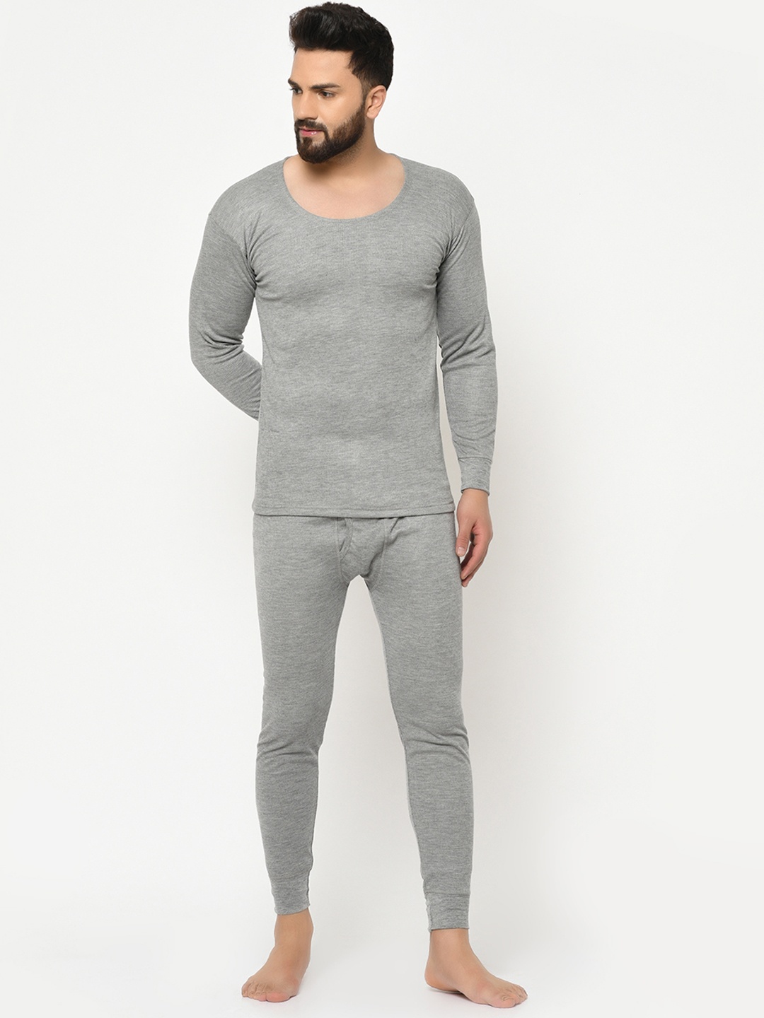 

ARMISTO Men Grey Melange Solid Quilted Thermal Set