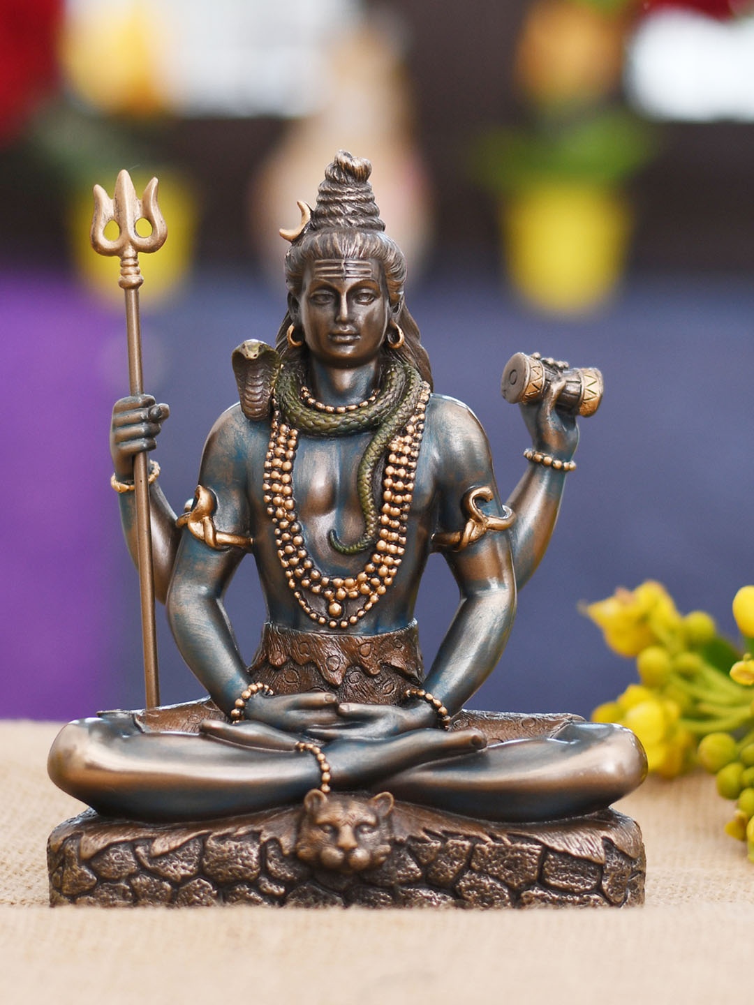 

CraftVatika Bronze-Toned & Blue Hindu God Shiva Showpiece