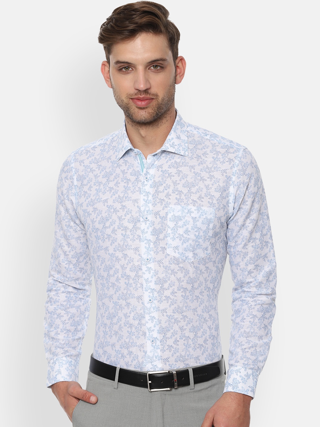

Van Heusen Men White & Blue Slim Fit Printed Formal Shirt