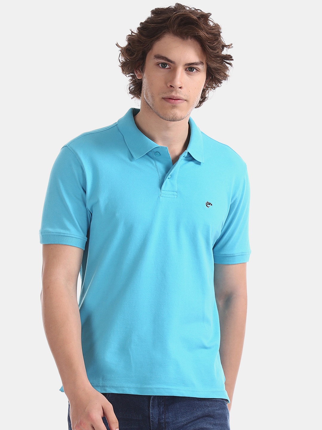 

Ruggers Men Blue Solid Polo Collar T-shirt