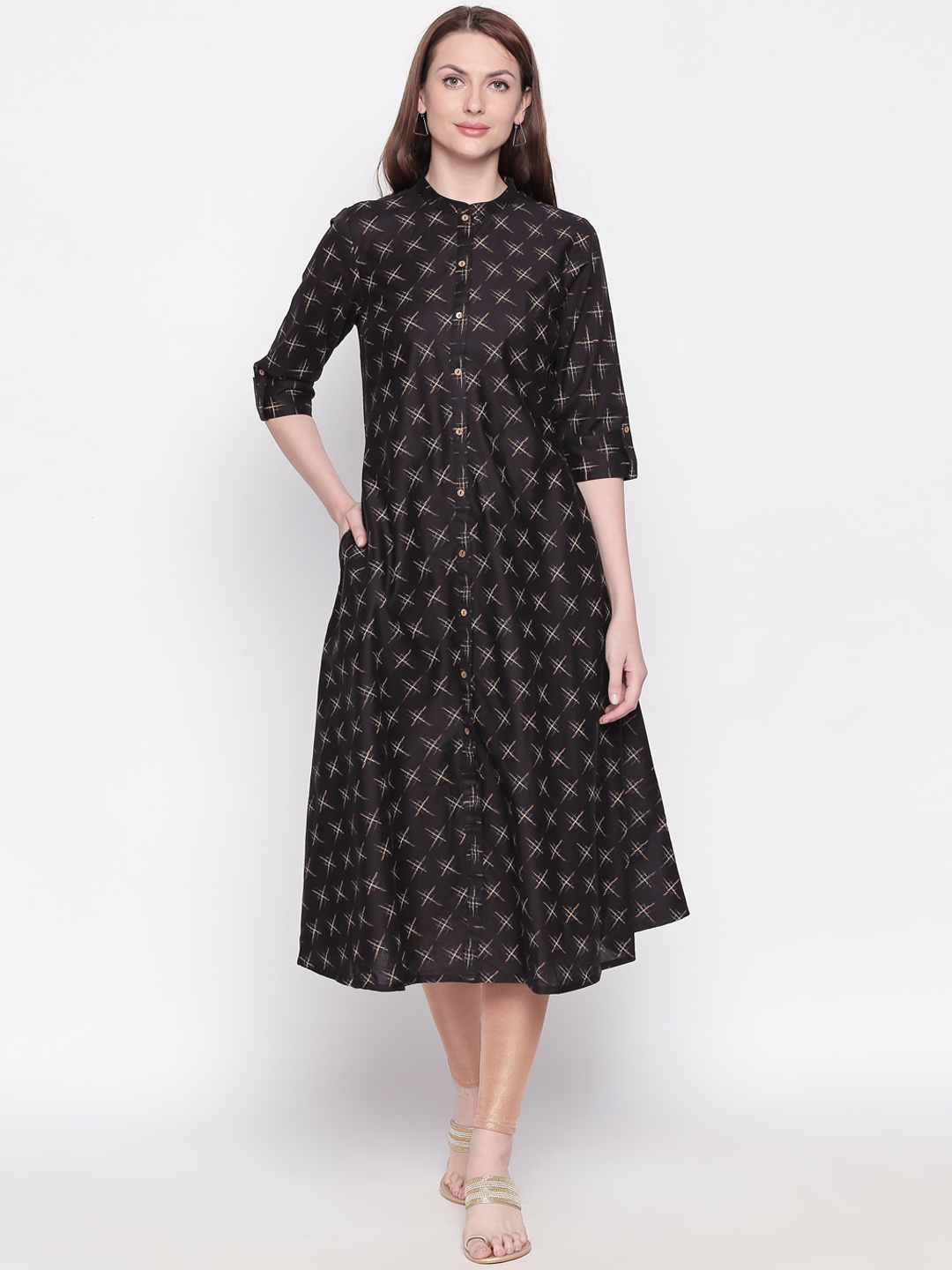 

RANGMANCH BY PANTALOONS Women Black & Beige Printed Straight Kurta