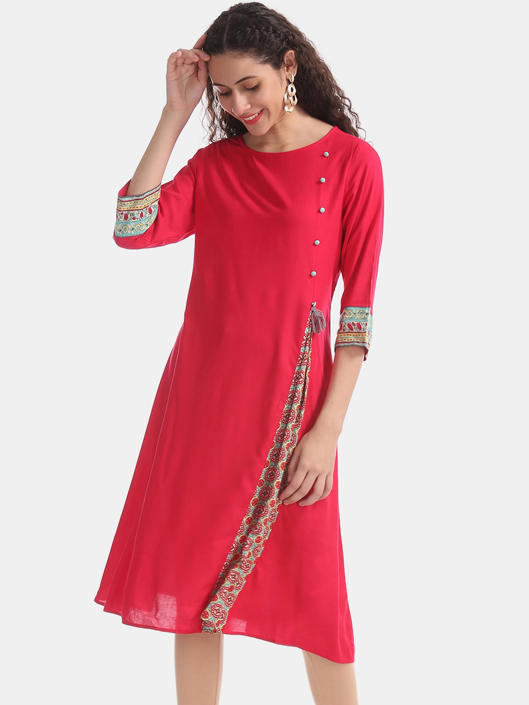 

Karigari Women Red Printed Straight Kurta