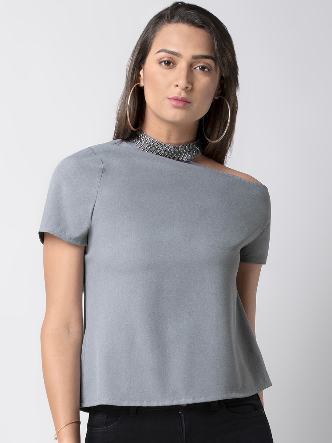 

FabAlley Women Grey Embellished Top