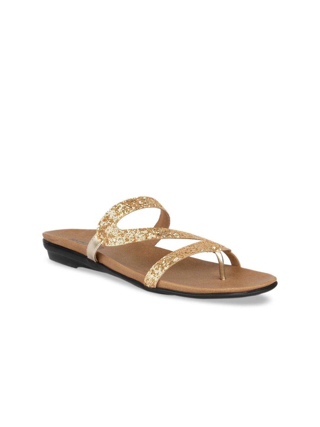 

SOLES Women Gold-Toned Embellished Open Toe Flats