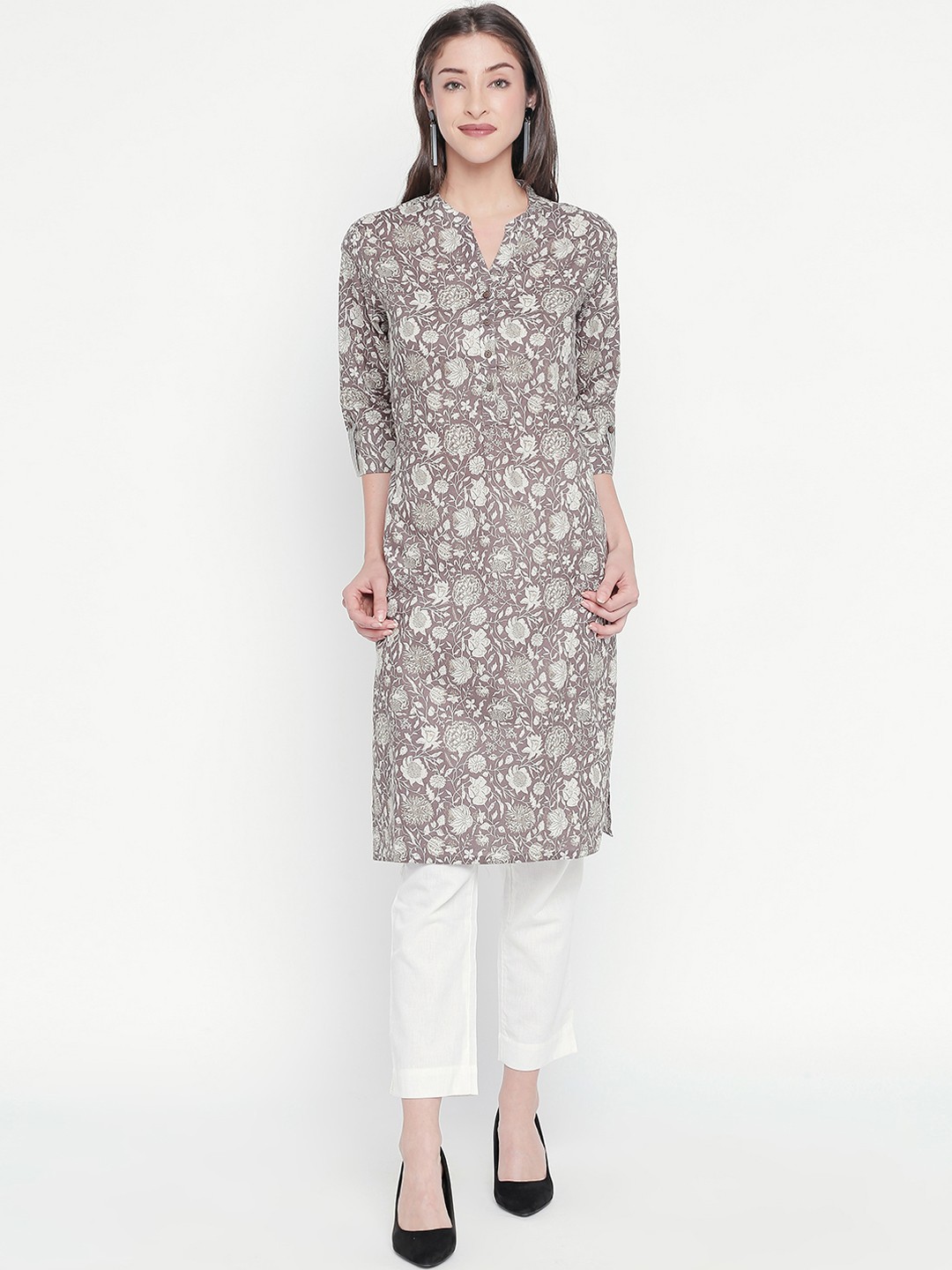 

RANGMANCH BY PANTALOONS Women Grey Printed Straight Kurta