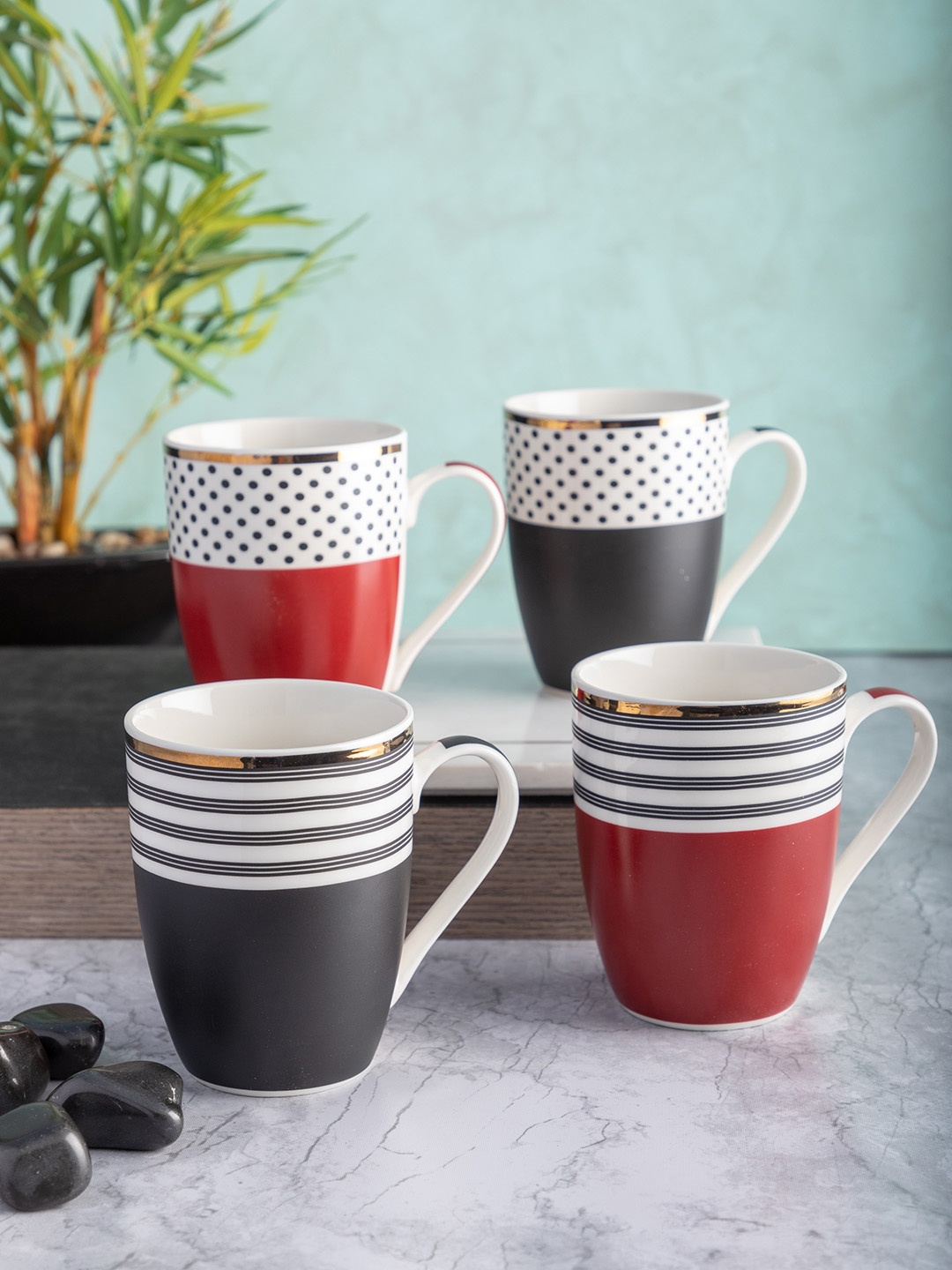

White Gold Set of 4 Multicoloured Printed Porcelain Cup Set 360 ml, Multi