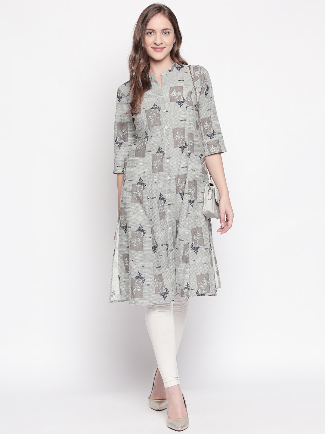 

RANGMANCH BY PANTALOONS Women Grey Printed Straight Kurta