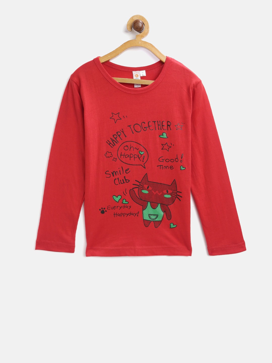 

Kids On Board Girls Red Printed Round Neck T-shirt