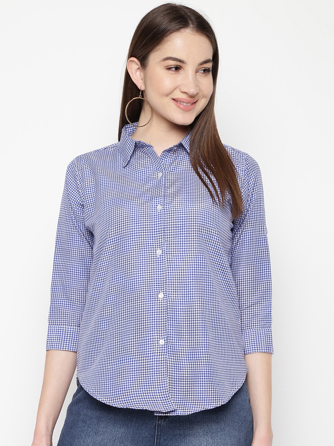 

Mayra Women Blue Skinny Fit Checked Casual Shirt