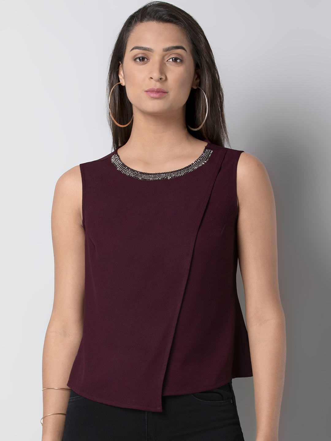 

FabAlley Women Burgundy Embellished Top