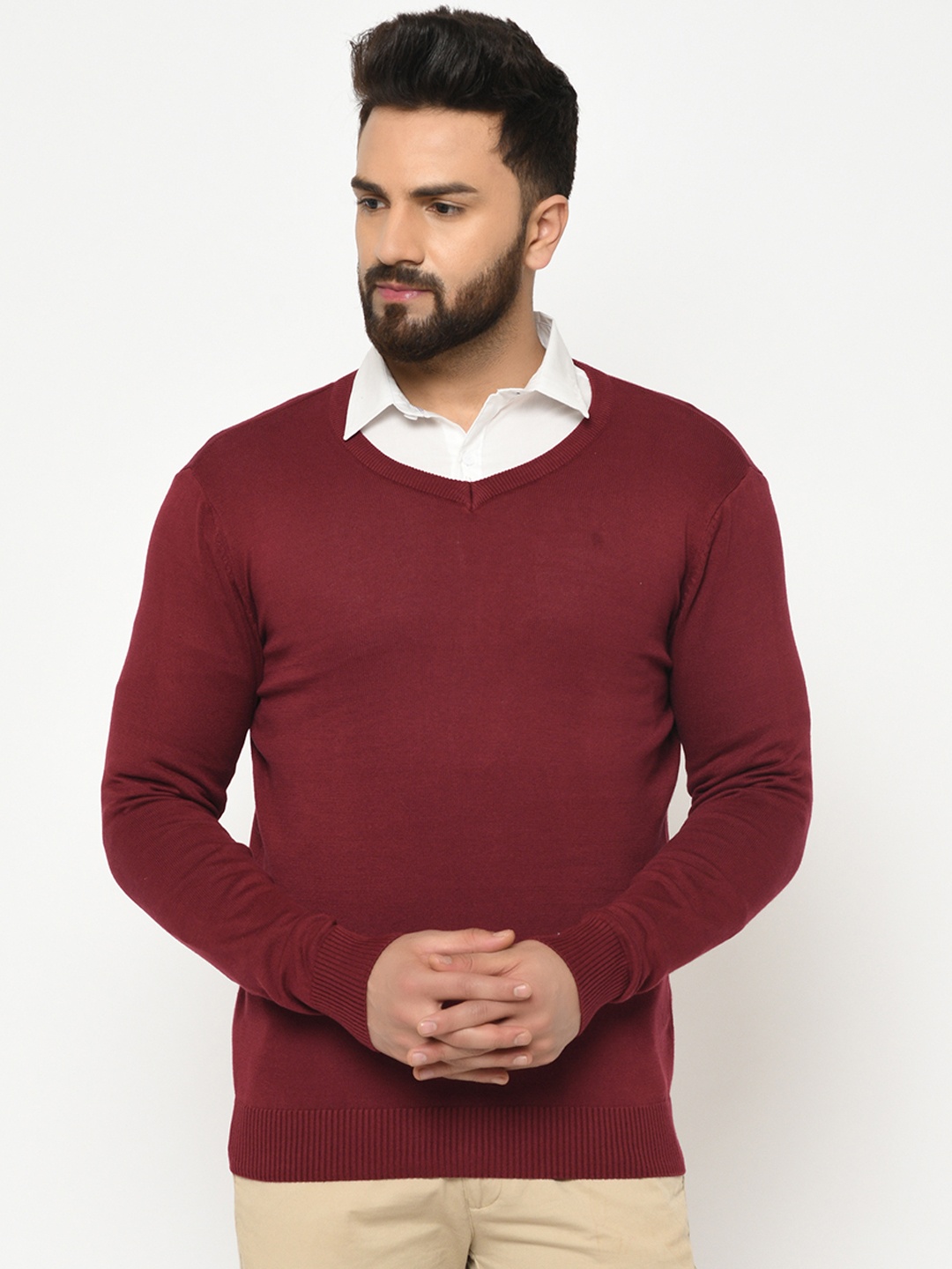 

ARMISTO Men Maroon Solid Pullover Sweater
