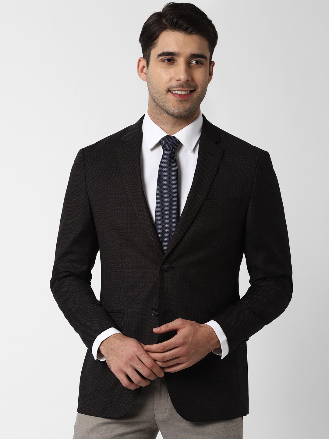

Peter England Men Black Self-Design Single-Breasted Slim-Fit Blazer