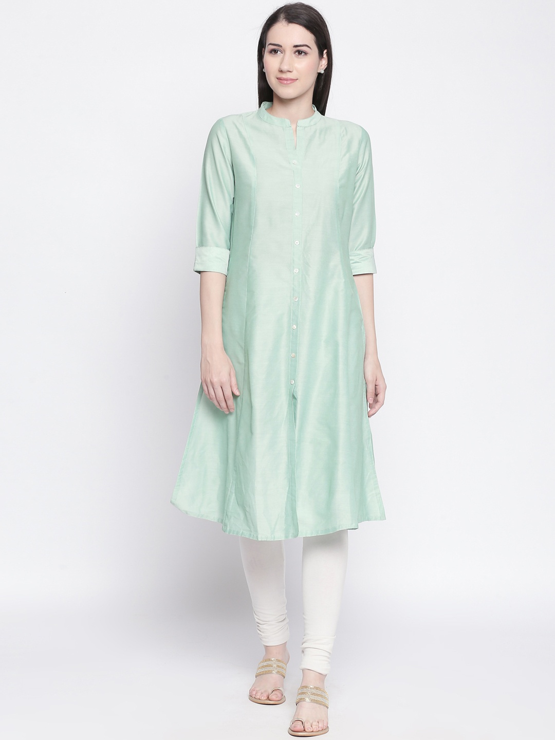 

RANGMANCH BY PANTALOONS Women Green Solid Anarkali Kurta