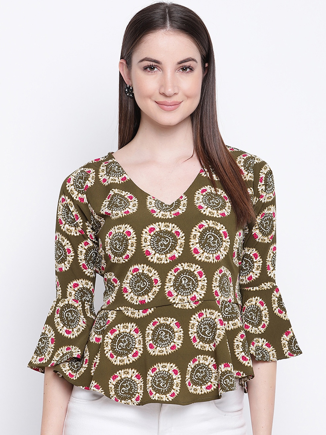 

Mayra Women Olive Green Printed Top