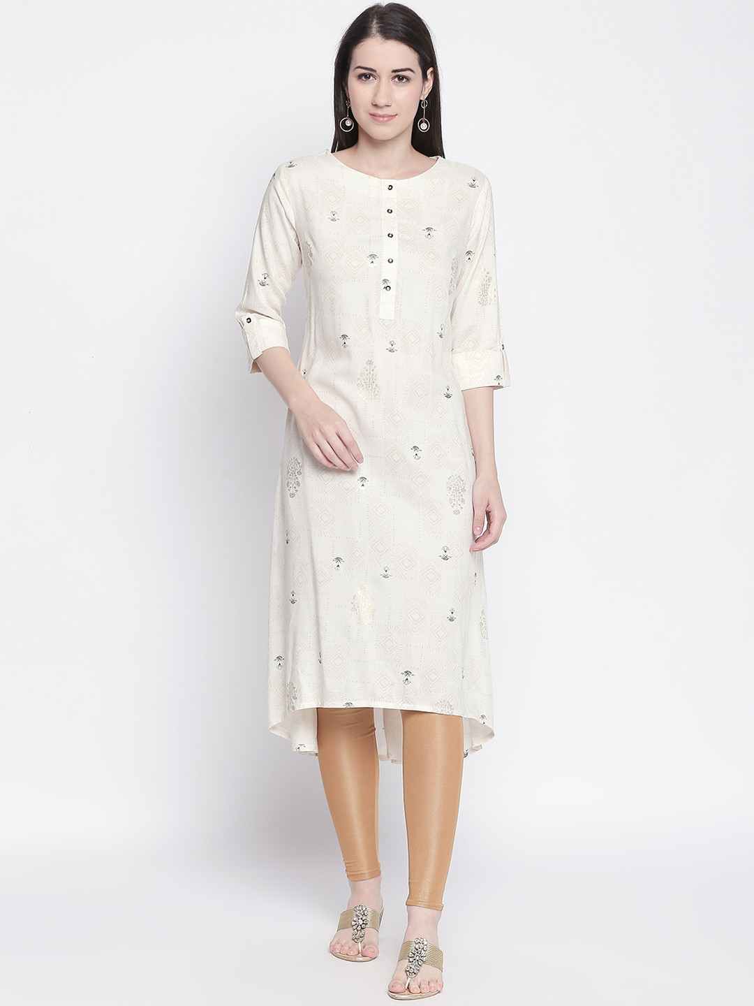 

RANGMANCH BY PANTALOONS Women Off-White Printed Straight Kurta