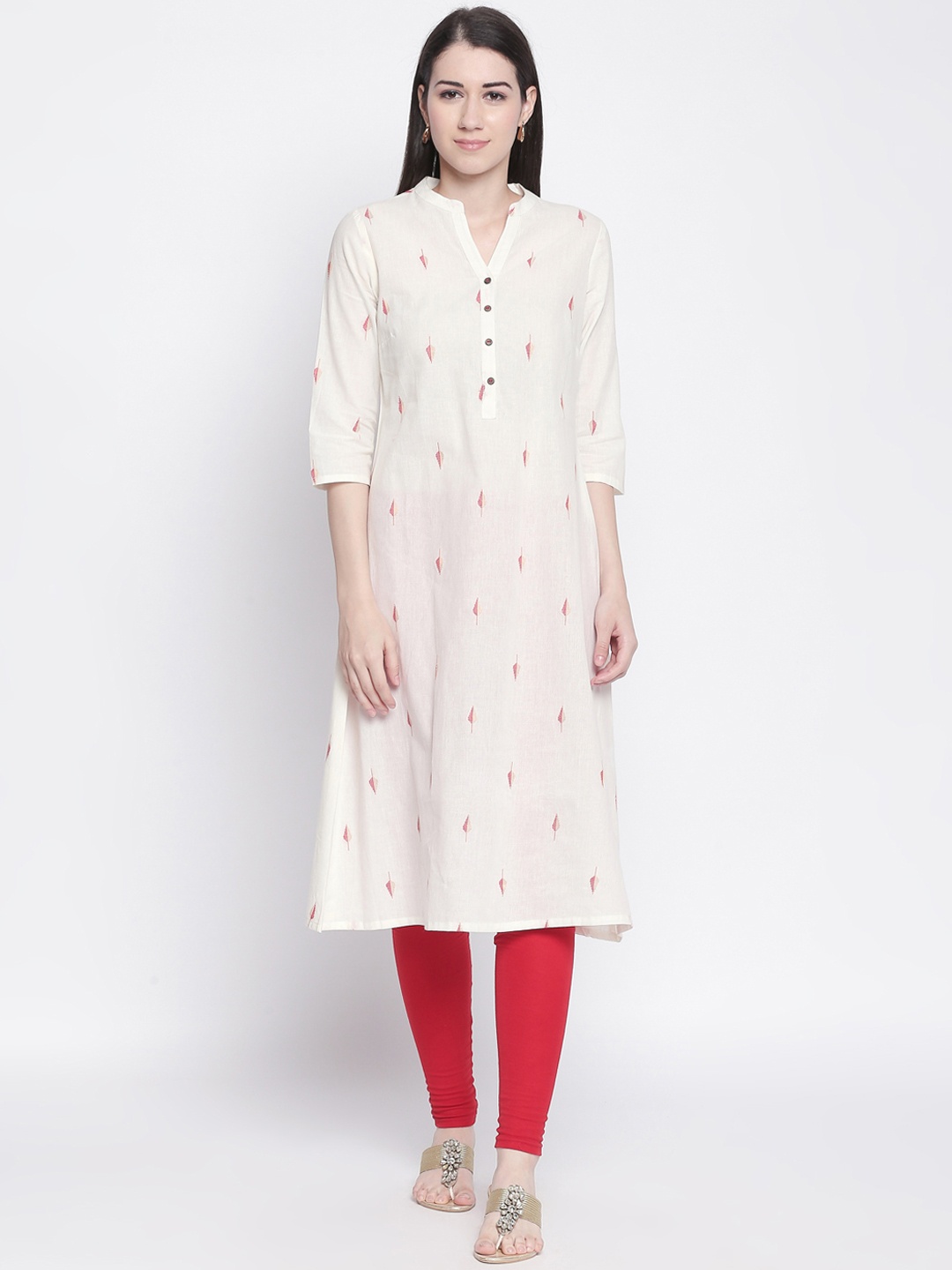 

RANGMANCH BY PANTALOONS Women Off-White Printed Straight Kurta