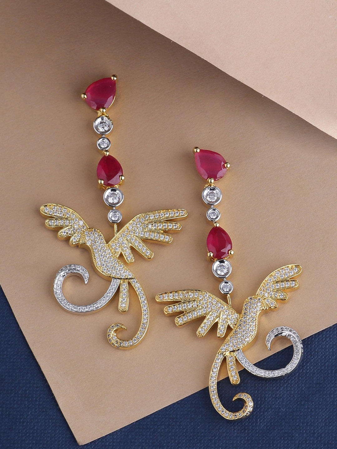 

Tistabene Red & Gold-Plated Contemporary Drop Earrings