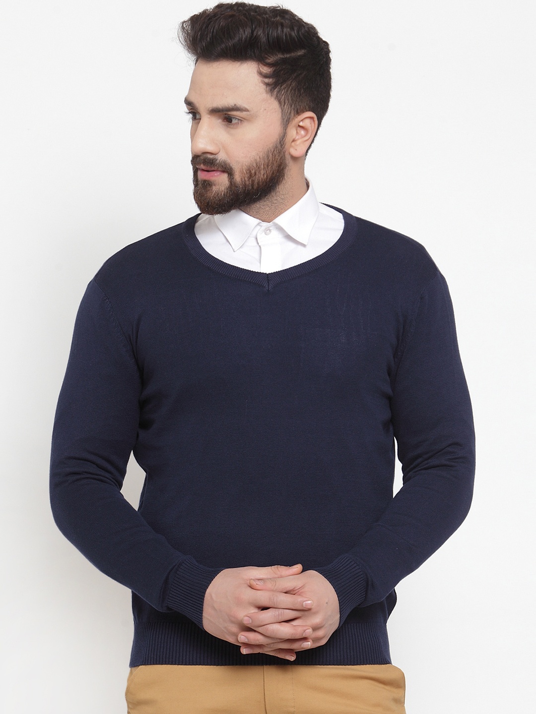 

ARMISTO Men Navy Blue Solid Pullover Sweater