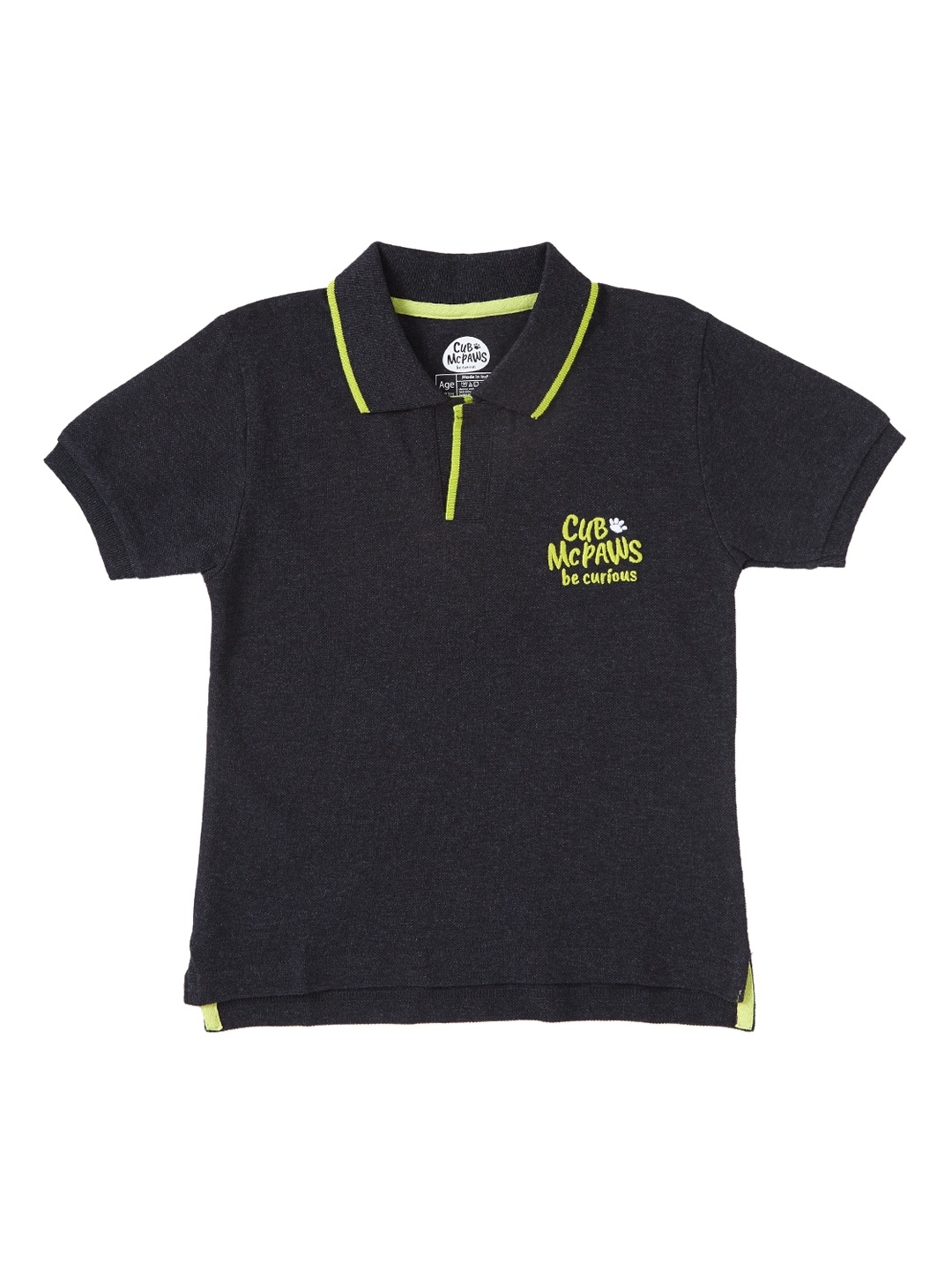 

Cub McPaws Boys Black Embroidered Polo Collar T-shirt