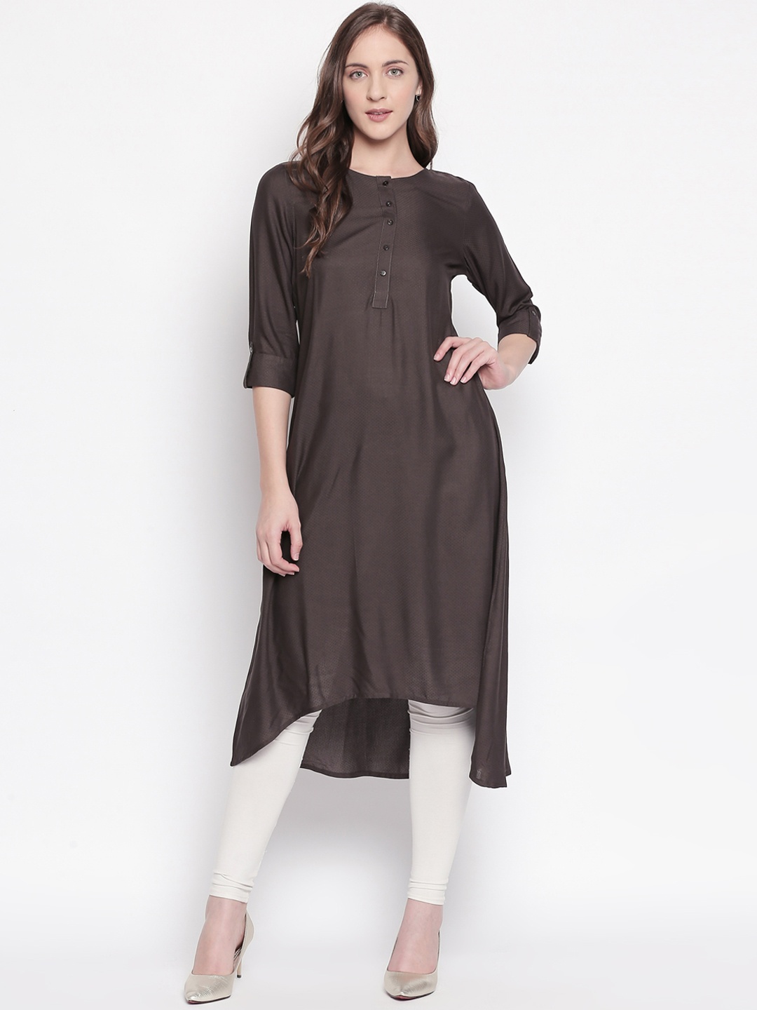 

RANGMANCH BY PANTALOONS Women Charcoal Grey Solid Straight Kurta