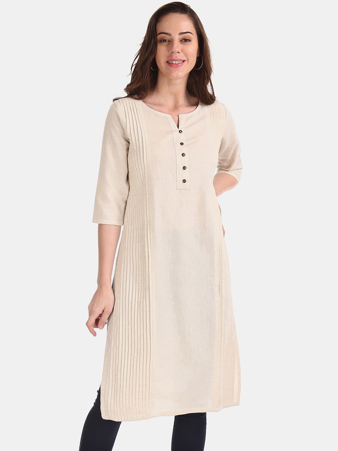 

Karigari Women Beige Solid Straight Kurta