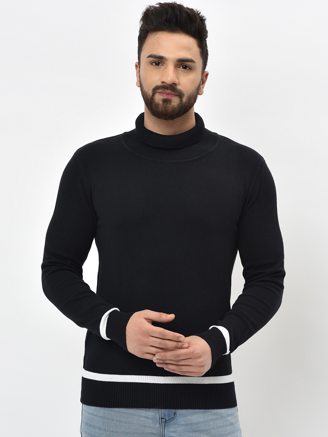 

ARMISTO Men Black Turtle Neck Pullover Sweater