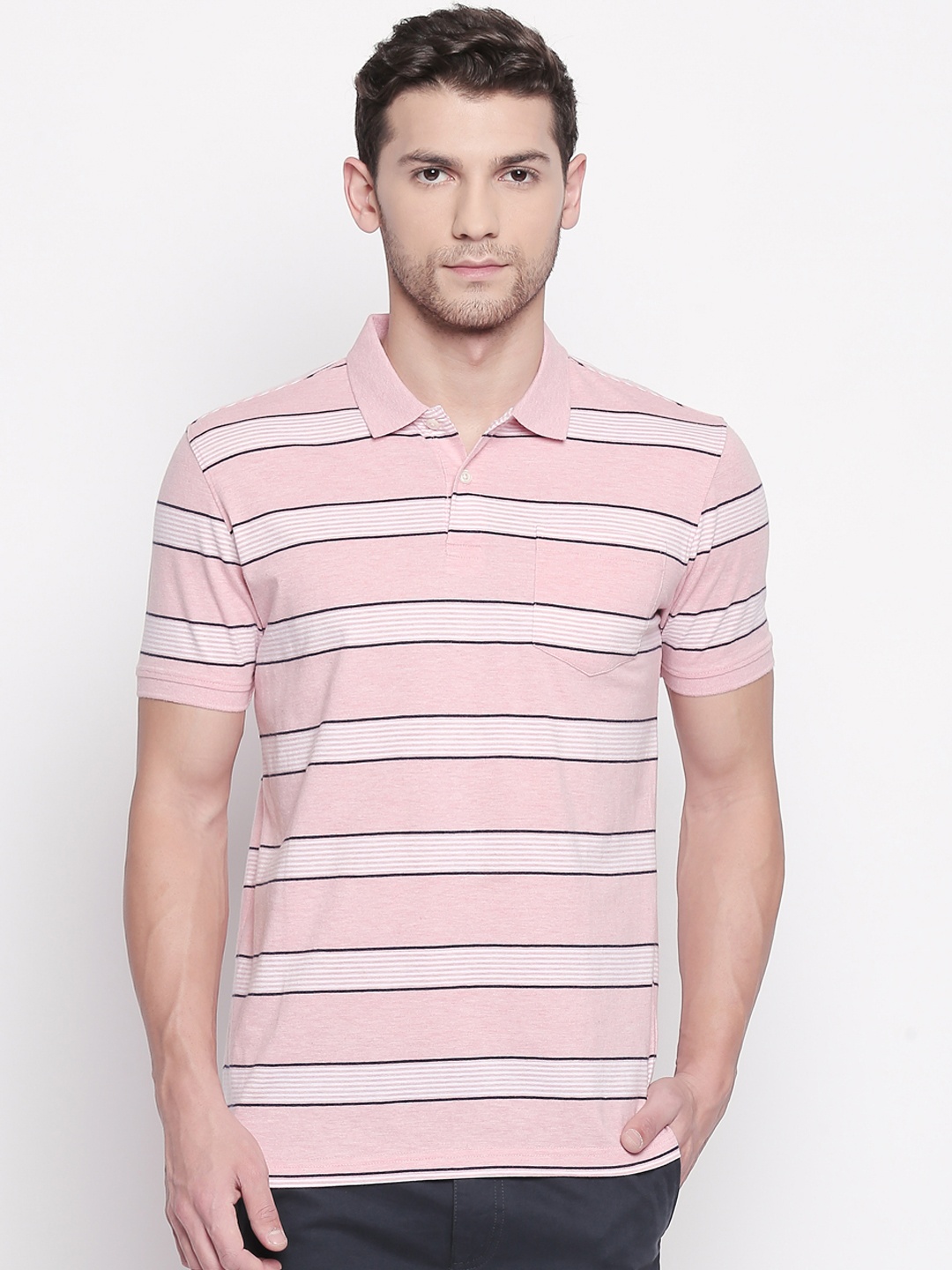 

BYFORD by Pantaloons Men Pink Striped Polo Collar T-shirt