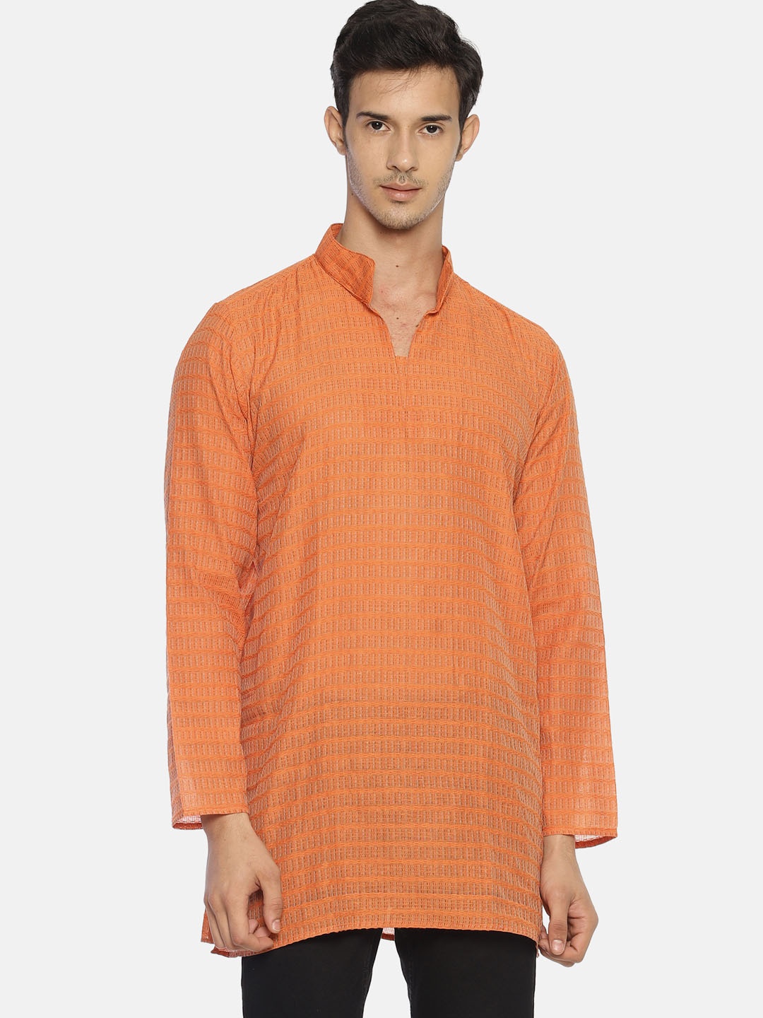 

TATTVA Men Orange Woven Design Straight Kurta