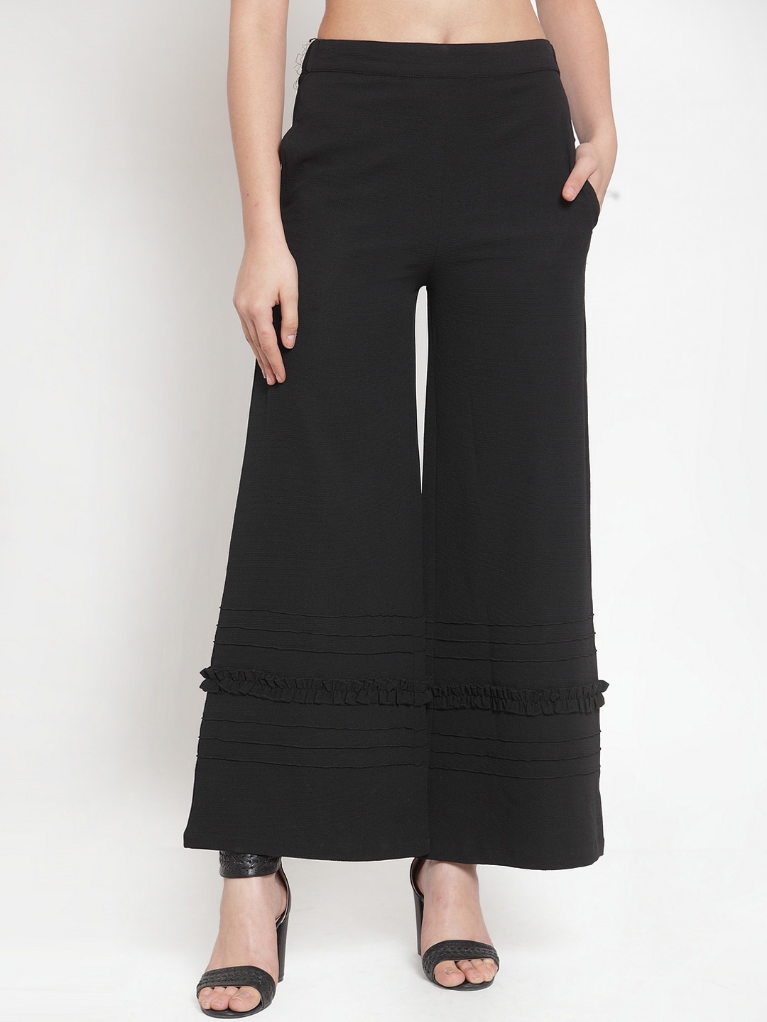 

KASSUALLY Women Black Solid Wide Leg Palazzos