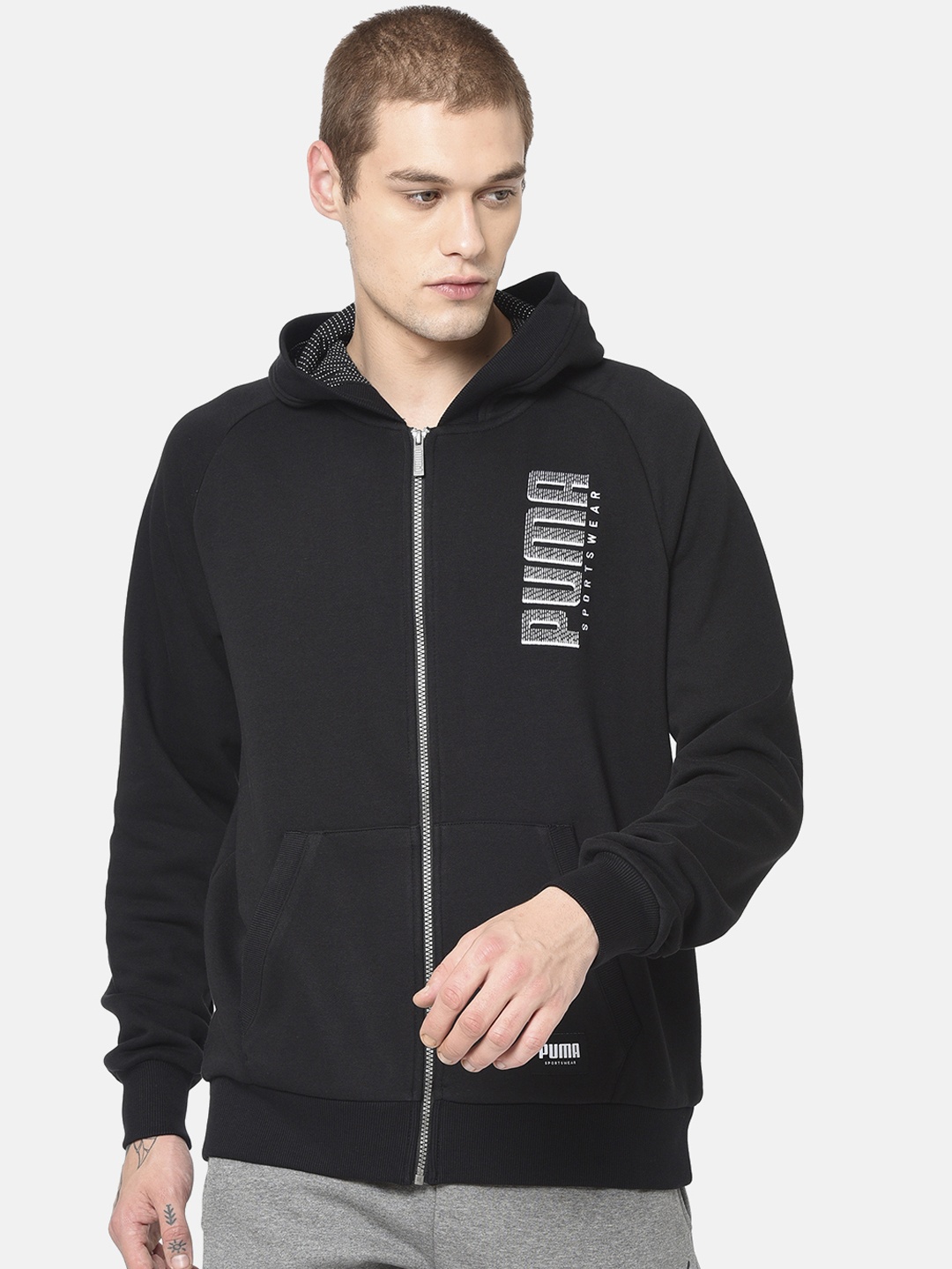 

Puma Men Black Printed Athletics FZ Hoody FL Track Sweatshirt