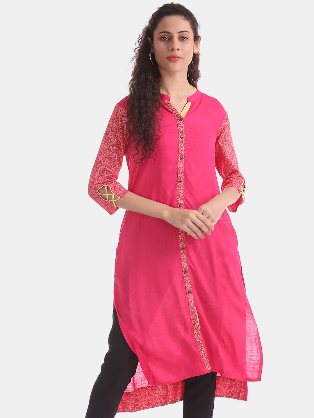 

Karigari Women Pink Printed Straight Kurta