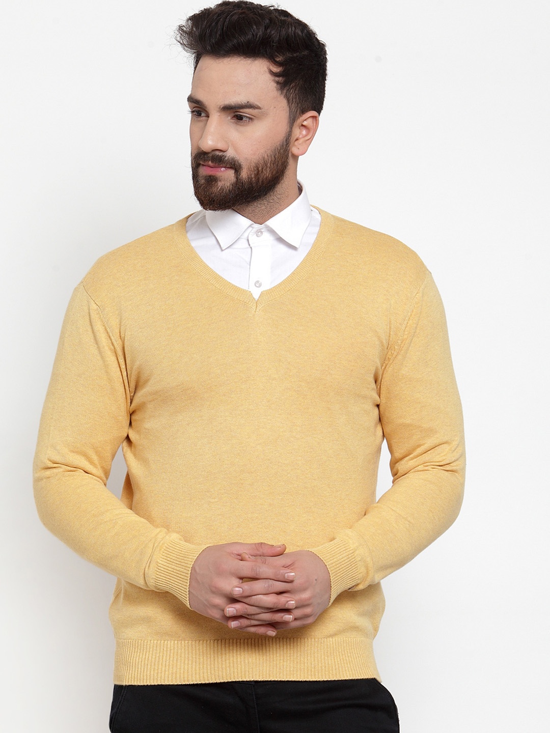 ARMISTO Men Mustard Yellow Solid Pullover Sweater