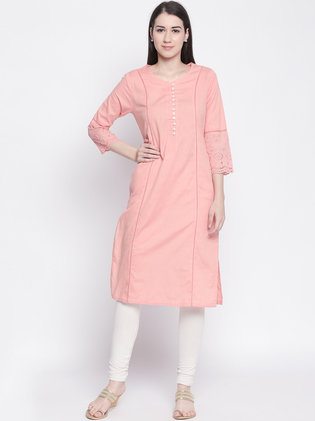 

RANGMANCH BY PANTALOONS Women Pink Solid Straight Kurta
