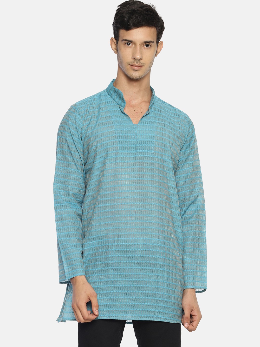 

TATTVA Men Blue Striped Straight Kurta