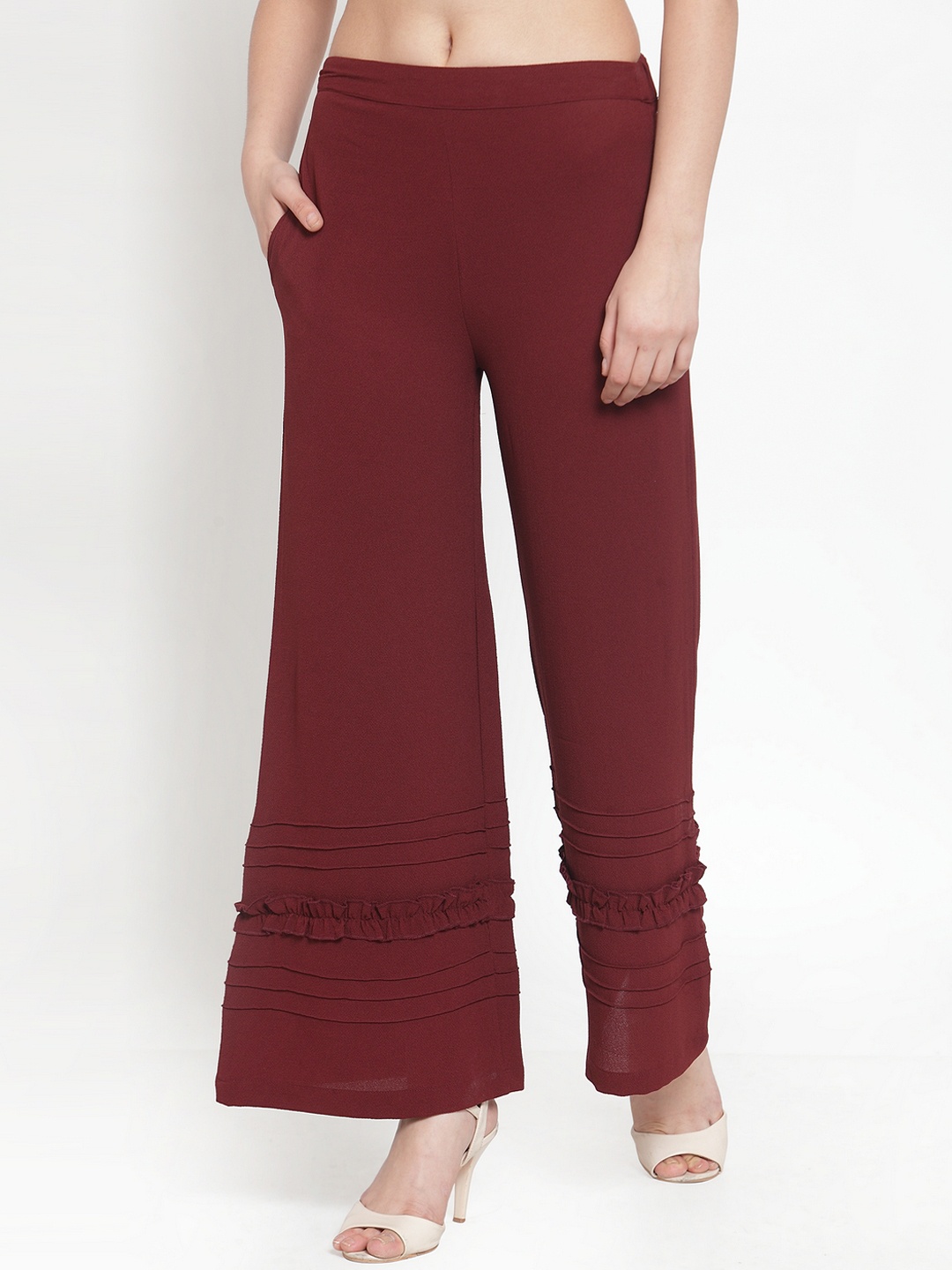 

KASSUALLY Women Maroon Solid Wide Leg Palazzos