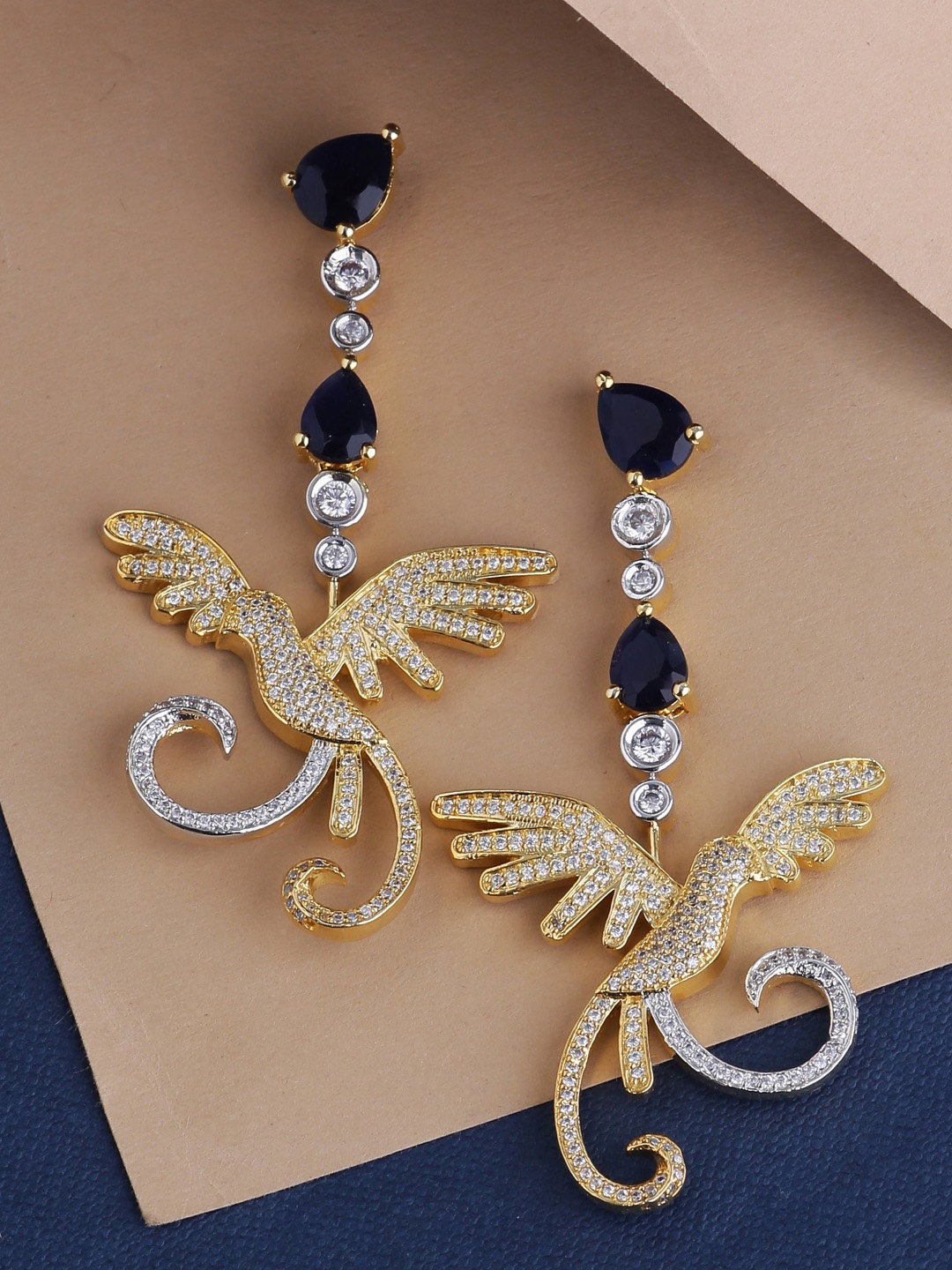 

Tistabene Navy Blue & Gold-Plated Contemporary Drop Earrings