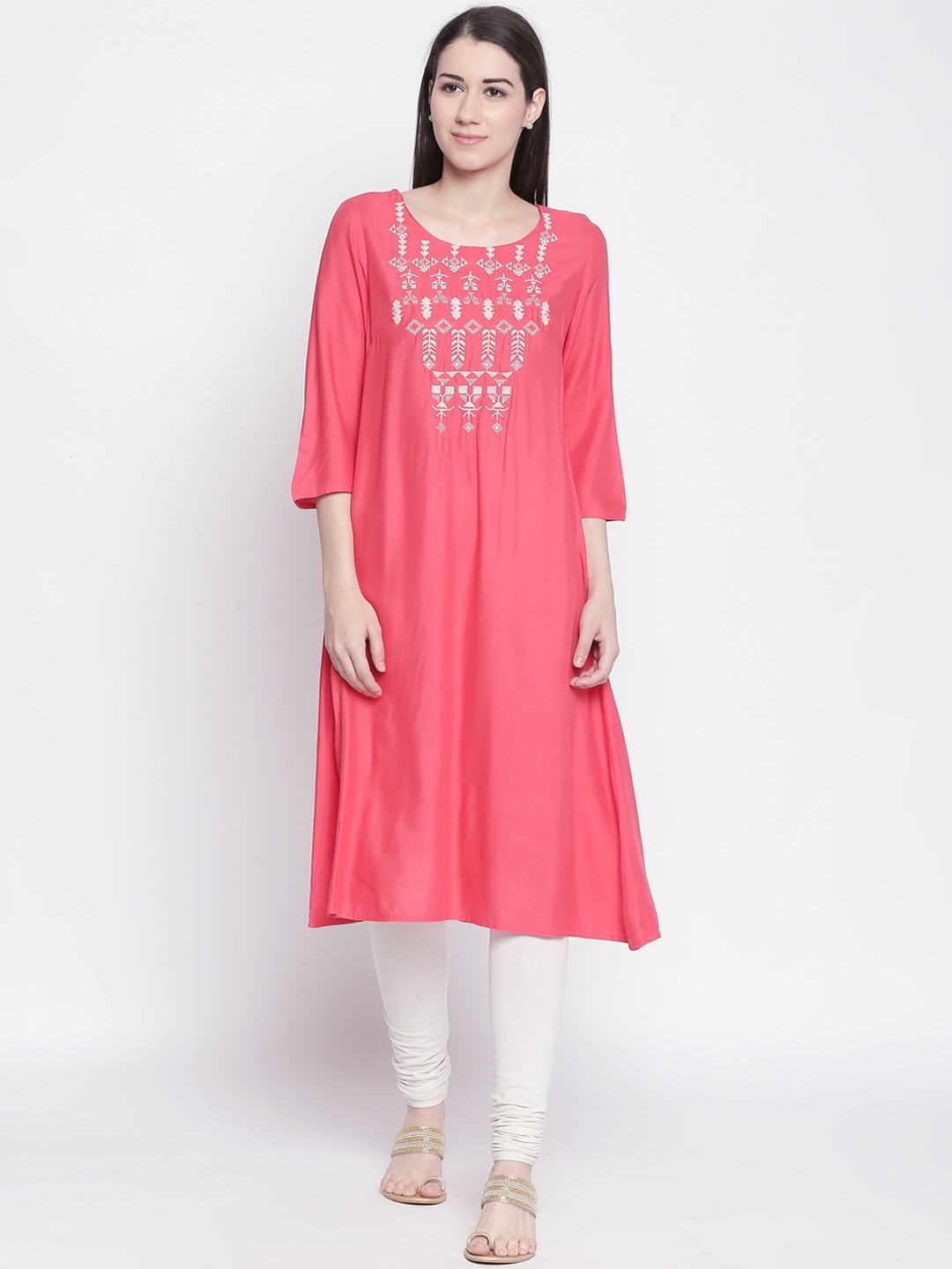 

RANGMANCH BY PANTALOONS Women Pink Embroidered A-Line Kurta