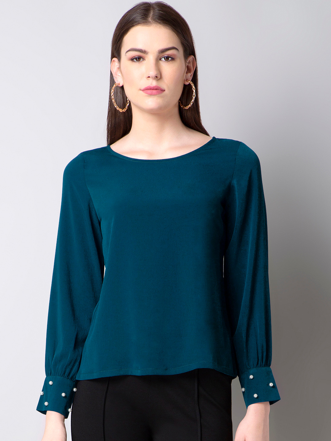 

FabAlley Women Teal Embellished Top