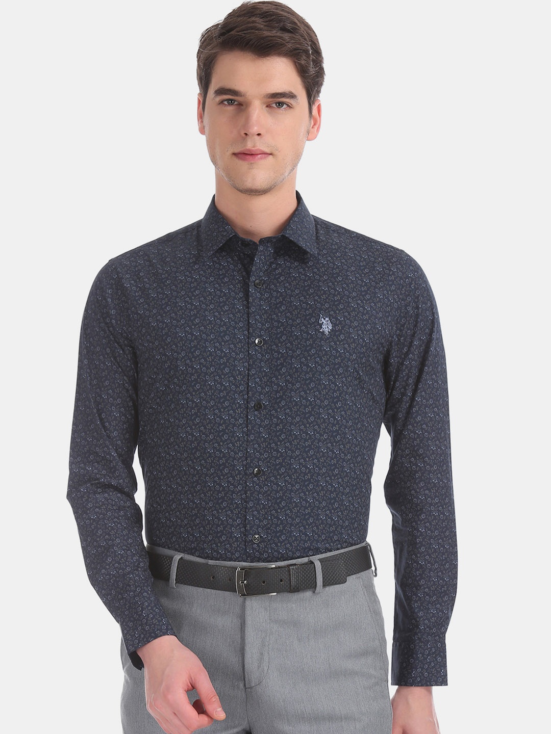 

U.S. Polo Assn. Men Blue Regular Fit Printed Formal Shirt
