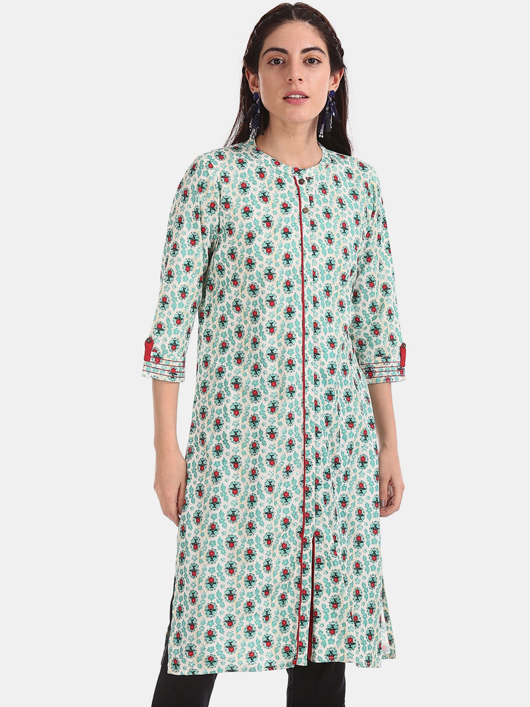 

Karigari Women Green Printed Straight Kurta