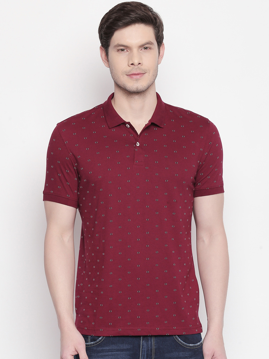 

BYFORD by Pantaloons Men Maroon Printed Polo Collar T-shirt